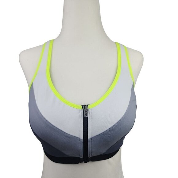 VSX Victoria's Secret Incredible Front Close Sports Bra Gray Color Block 34D - Picture 1 of 11